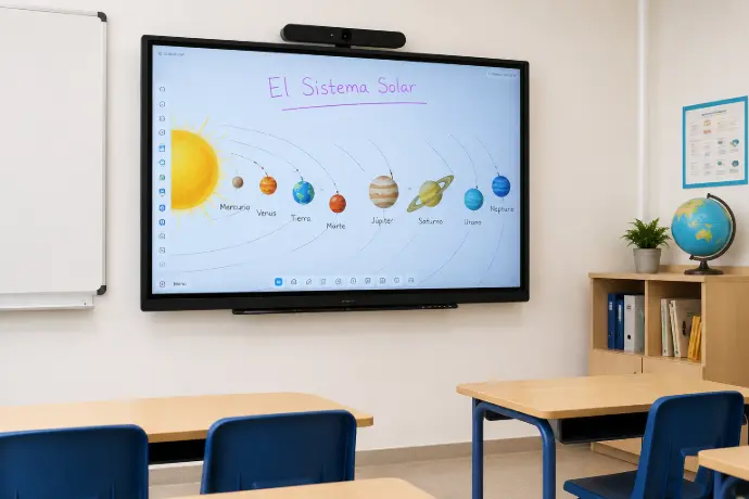 Aula de formación con pantalla digital