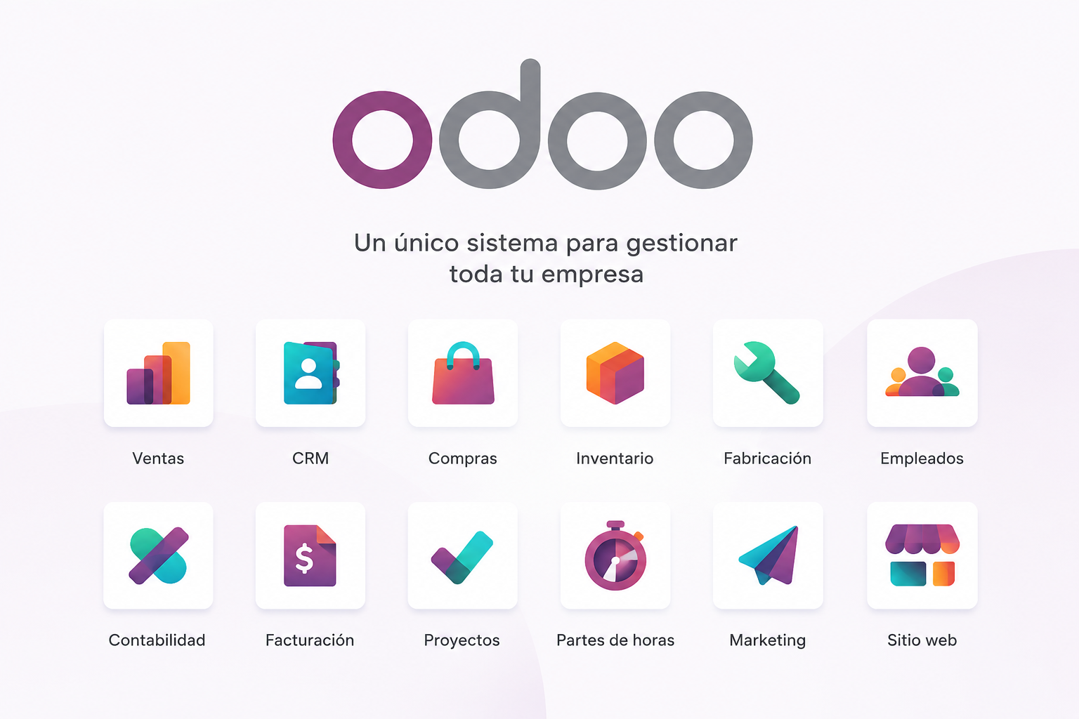 Menú de aplicaciones de Odoo Vista del menú de aplicaciones Odoo